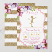 Ballerina Baby shower Roze en Gold Glitter Kaart (Voorkant / Achterkant)