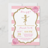 Ballerina Baby shower Roze en Gold Glitter Kaart (Voorkant)