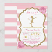 Ballerina Baby shower Roze en Gold Glitter Kaart (Voorkant / Achterkant)