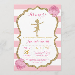 Ballerina Baby shower Roze en Gold Glitter Kaart