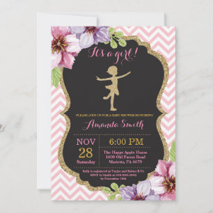 Ballerina Baby shower Roze en Gold Glitter Kaart