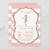 Ballerina Baby shower Roze en Gold Glitter Kaart (Voorkant / Achterkant)