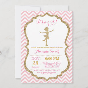 Ballerina Baby Shower Roze en Gouden Glitters Kaart