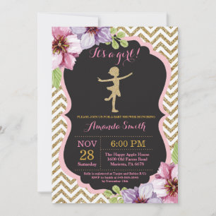 Ballerina Baby Shower Roze en Gouden Glitters Kaart