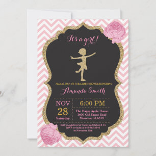Ballerina Baby Shower Roze en Gouden Glitters Kaart