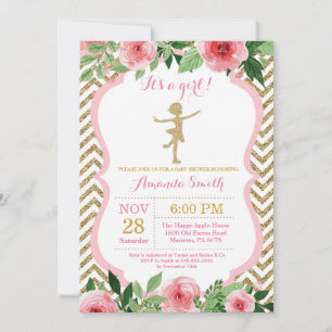 Ballerina Baby Shower Roze en Gouden Glitters Kaart