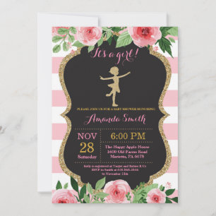 Ballerina Baby Shower Roze en Gouden Glitters Kaart