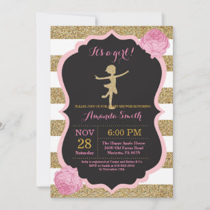 Ballerina Baby Shower Roze en Gouden Glitters Kaart