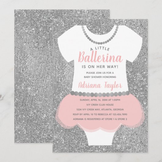 Ballerina Baby shower Uitnodiging (Voorkant / Achterkant)