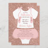 Ballerina Baby shower Uitnodiging, Roos Gold Kaart (Voorkant / Achterkant)