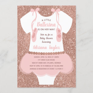 Ballerina Baby shower Uitnodiging, Roos Gold Kaart