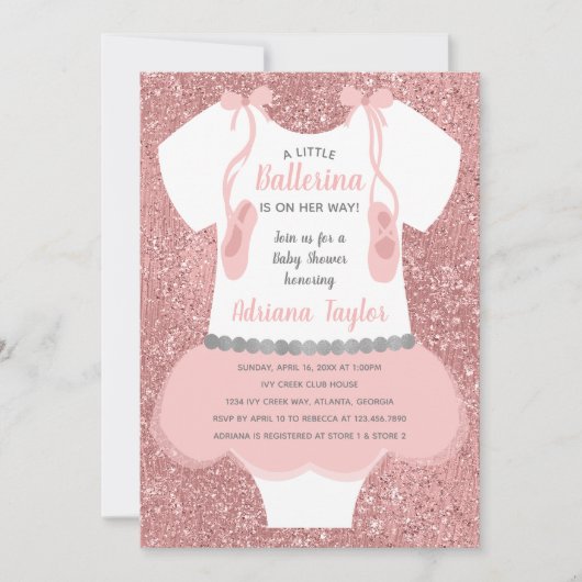 Ballerina Baby shower Uitnodiging, Roze Kaart (Voorkant)