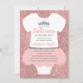Ballerina Baby shower Uitnodiging, Roze Kaart (Voorkant)