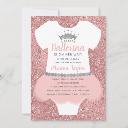 Ballerina Baby shower Uitnodiging, Roze Kaart (Voorkant)