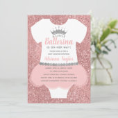 Ballerina Baby shower Uitnodiging, Roze Kaart (Staand voorkant)