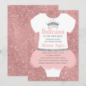 Ballerina Baby shower Uitnodiging, Roze Kaart (Voorkant / Achterkant)