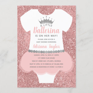 Ballerina Baby shower Uitnodiging, Roze Kaart