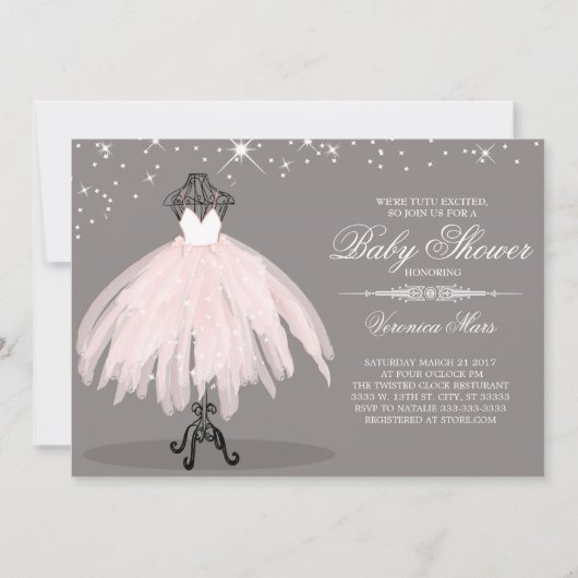 Ballerina Baby shower-uitnodiging, tutu opgewonden Kaart (Voorkant)