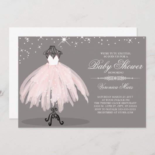 Ballerina Baby shower-uitnodiging, tutu opgewonden Kaart (Voorkant / Achterkant)