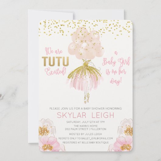 Ballerina Ballet Baby shower uitnodiging (Voorkant)