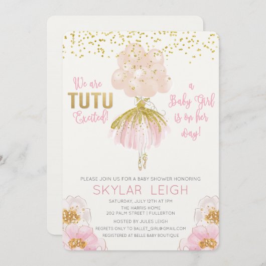 Ballerina Ballet Baby shower uitnodiging (Voorkant / Achterkant)