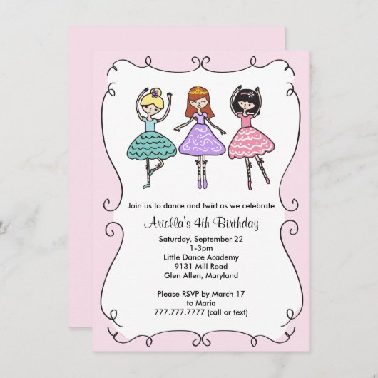 Ballerina Ballet Birthday Party Kaart (Voorkant / Achterkant)