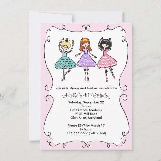 Ballerina Ballet Birthday Party Kaart (Voorkant)