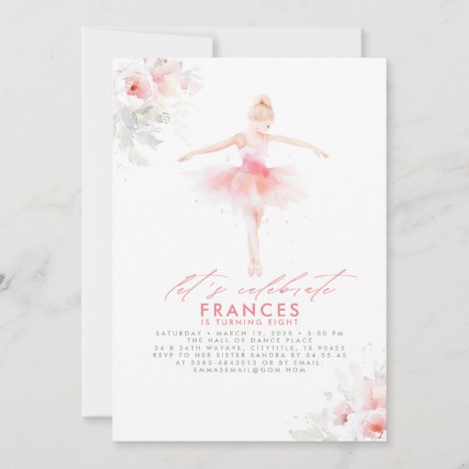 Ballerina Ballet Bloemen Roze Verjaardagsfeest Kaart (Voorkant)