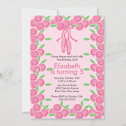 Ballerina Ballet Dance Birthday Invitation Kaart (Voorkant)