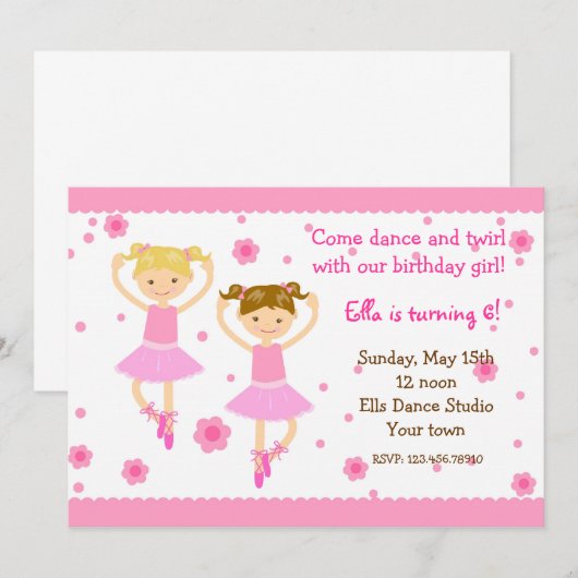 Ballerina Ballet Dancer Birthday Party Kaart (Voorkant / Achterkant)