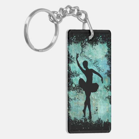 Ballerina Ballet Dancer Silhouette in Blue Sleutelhanger (Voorkant Links)