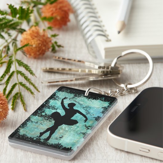 Ballerina Ballet Dancer Silhouette in Blue Sleutelhanger (Voorkant Rechts)
