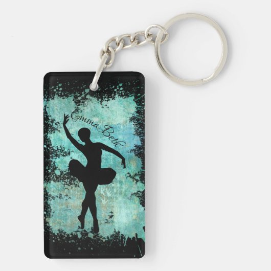 Ballerina Ballet Dancer Silhouette in Blue Sleutelhanger (achterkant)