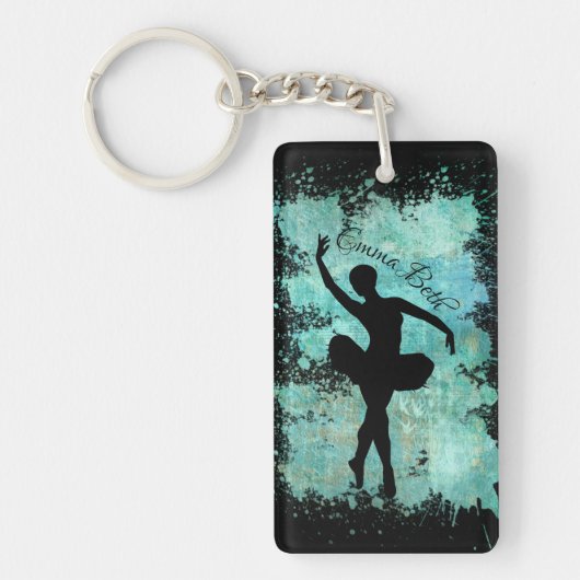 Ballerina Ballet Dancer Silhouette in Blue Sleutelhanger (Voorkant)