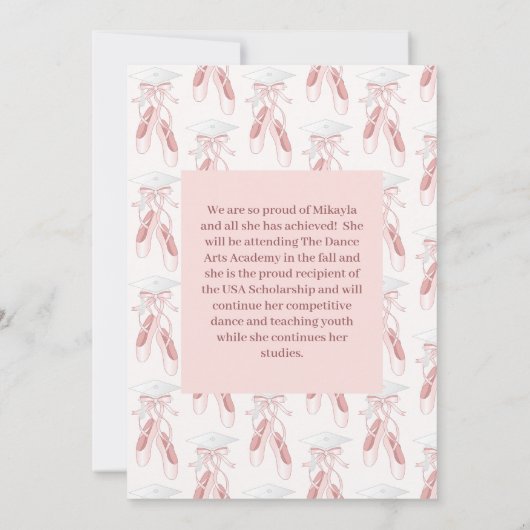 Ballerina Ballet Dans Uitnodiging Afstudeerfeest (Achterkant)