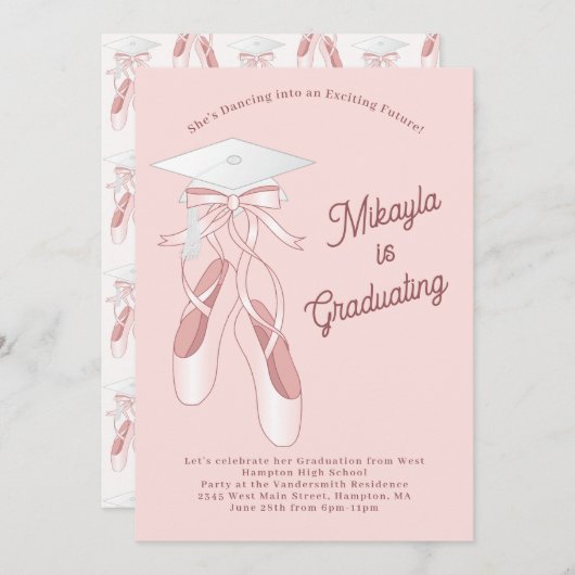 Ballerina Ballet Dans Uitnodiging Afstudeerfeest (Voorkant / Achterkant)