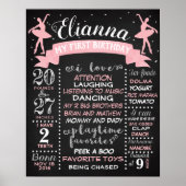 Ballerina ballet First Birthday chalkboard Poster (Voorkant)