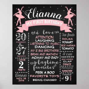 Ballerina ballet First Birthday chalkboard Poster