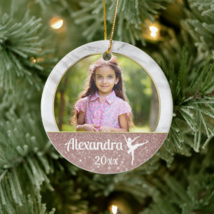 Ballerina Ballet Girls Elegant Pink Glitter Dance Keramisch Ornament