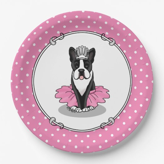 Ballerina Ballet Princess Boston Terrier (zwart) Papieren Bordje (Voorkant)