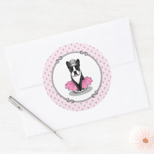 Ballerina Ballet Princess Boston Terrier (zwart) Ronde Sticker