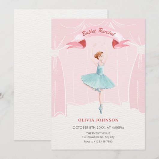 Ballerina ballet recital kaart (Voorkant / Achterkant)