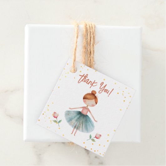 Ballerina Ballet Rood Haar Meisje Verjaardag Bedankjes Labels (In situ)