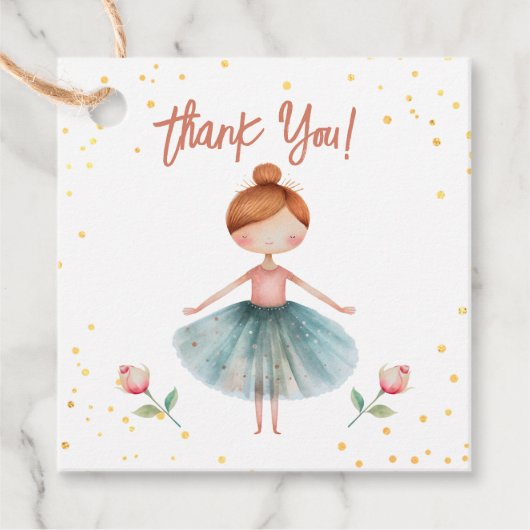 Ballerina Ballet Rood Haar Meisje Verjaardag Bedankjes Labels (Voorkant)