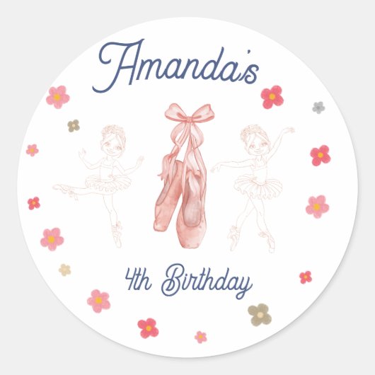 Ballerina Ballet Roze Patroon Verjaardag Ronde Sticker (Voorkant)