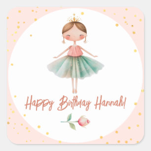 Ballerina Ballet Roze Verjaardag Vierkante Sticker