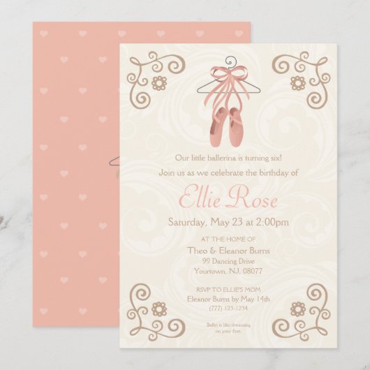 Ballerina Ballet Schoenen Meisje Verjaardag Uitnod Kaart (Voorkant / Achterkant)