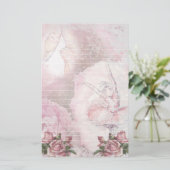 Ballerina Ballet Schoenen Roze Rozen Lined Briefpapier (Staand voorkant)