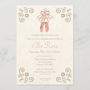Ballerina Ballet Shoes Girl Birthday Invitation Kaart