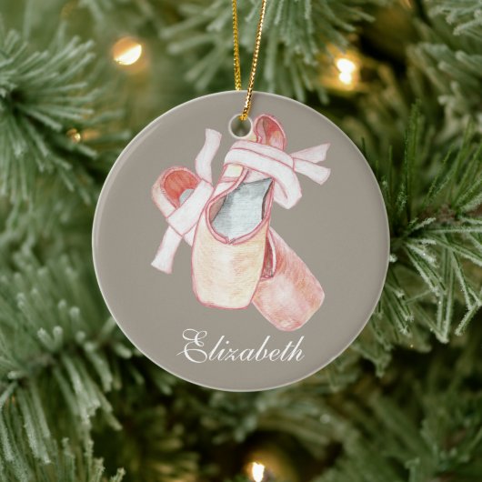 Ballerina Ballet Slippers Art Name Sjabloon Keramisch Ornament (Boom)